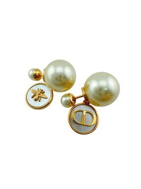 Dior Pearl Bee CD Logo Tribales Tribal Earrings Gold